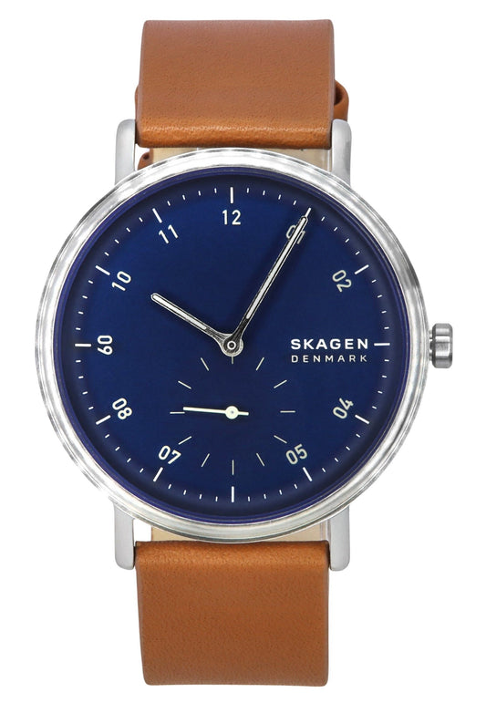 Skagen Kuppel Brown Leather Strap Blue Dial Quartz SKW6888 Men's Watch