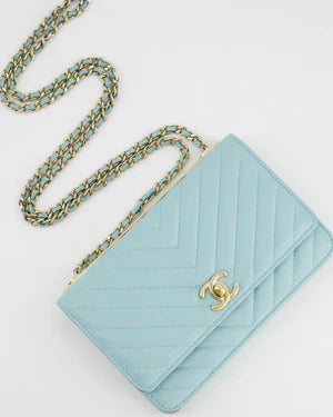 CHANEL TIFFANY BLUE CHEVRON QUILTED BAG