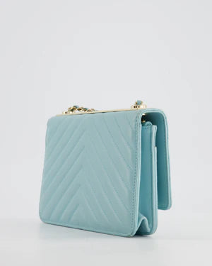 CHANEL TIFFANY BLUE CHEVRON QUILTED BAG